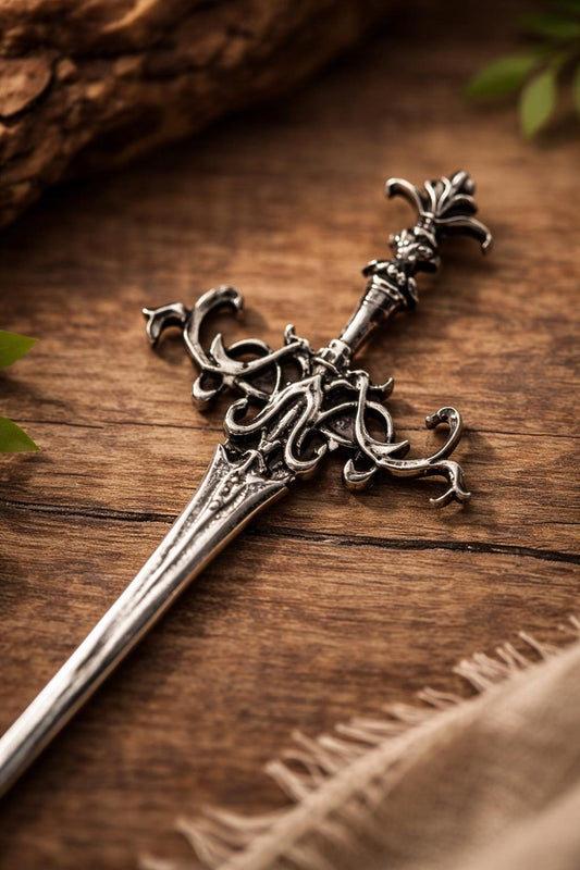 Medieval Sword Hair Pin — Antique Silver